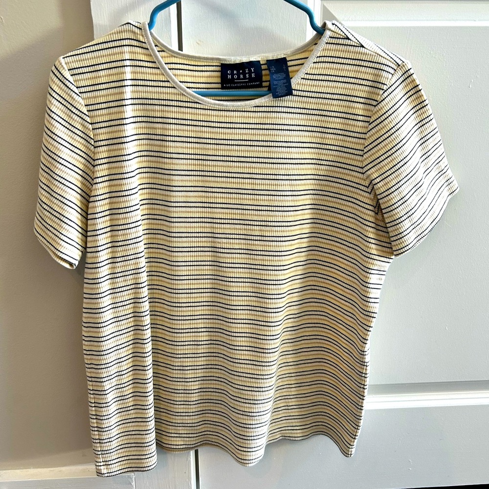Vintage 90s striped baby tee/yellow and black stripes top/large